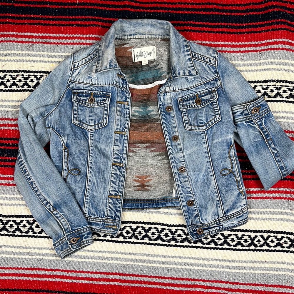 Western Distressed Cropped Jean Jacket By White Crow | Small